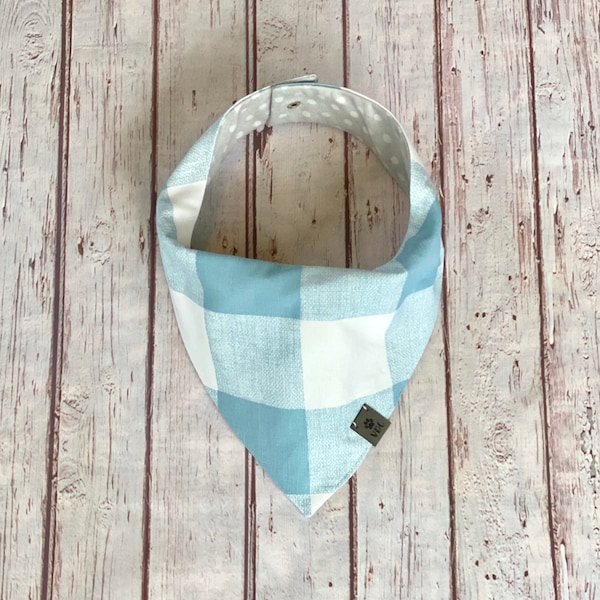 Plaid Dog Bandana | Blue and White Dog Bandana | Polka Dot Dog Bandana | Pet Bandana | Bandana for Dogs | Spring | Reversible | Metal Snap