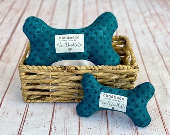Polka dot Dog Toy | Teal Dog Toy | Dog Toy with Squeaker | Bone Shaped Dog Toy | Squeaky Dog Bone | Gift for Dog | Dog Bone | Squeaky Toy