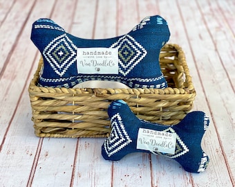Blue and White Dog Toy | Dog Toy with Squeaker | Bone Shaped Dog Toy | Squeaky Dog Bone | Gift for Dog | Dog Bone | Tribal | Squeaky Toy