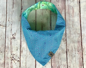 Blue Dog Bandana | Personalized Dog Bandana | Blue | Green | Dog Bandana with Name | Spring Dog Bandana | Reversible | Snap On Bandana