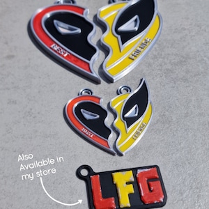Deadpool Wolverine Heart Logo Keychain / Necklace 3D Printed image 3