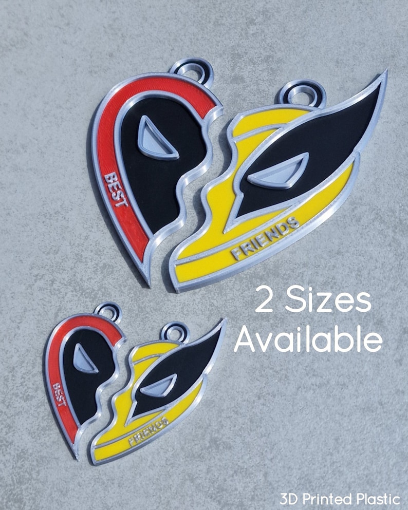 Deadpool Wolverine Heart Logo Llavero / Collar Impreso en 3D imagen 2
