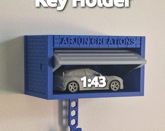 Aanpasbare sleutelhouder, 1:43 HotWheels-autogarage met openslaande deur - HotWheels-display - 3D-geprint 1/43