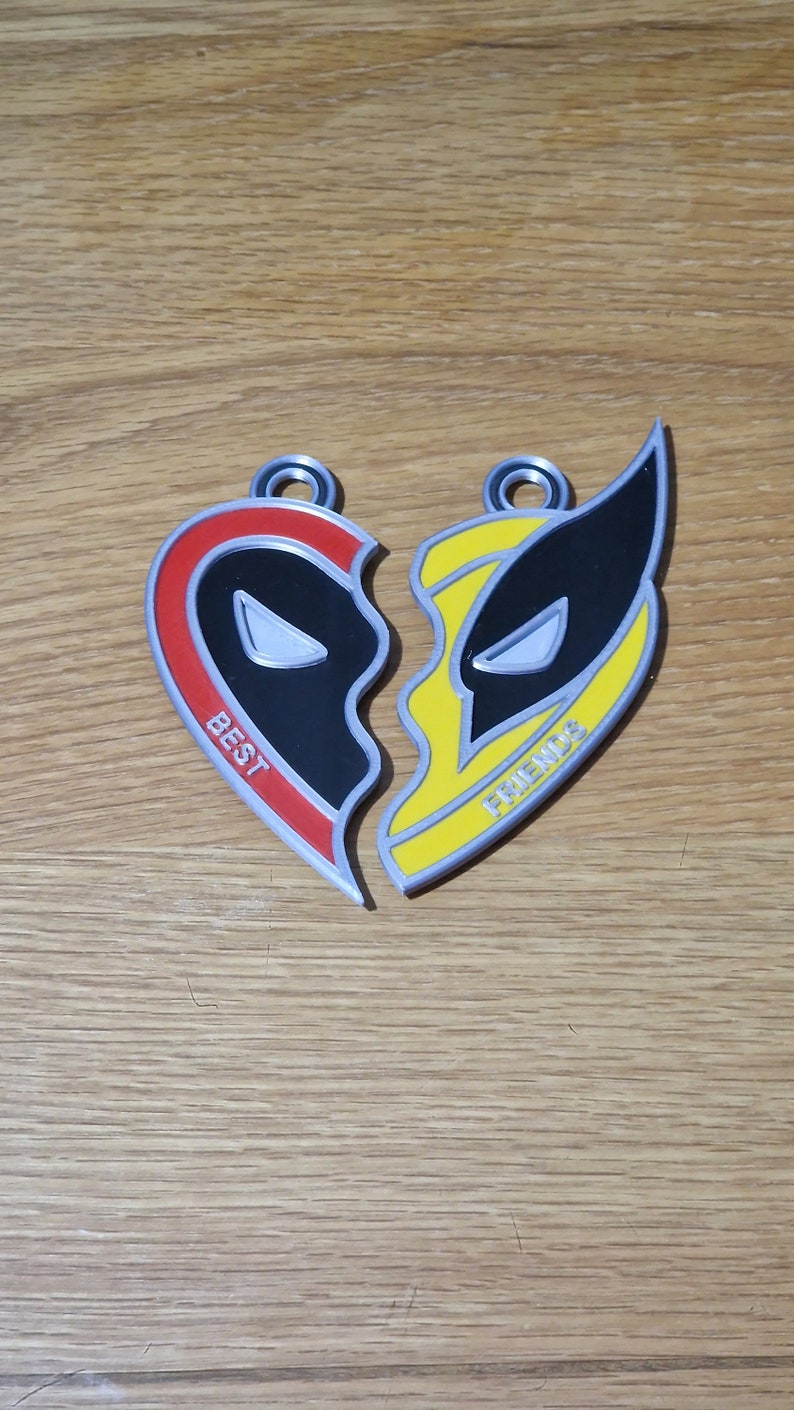 Deadpool Wolverine Heart Logo Keychain / Necklace 3D Printed image 4
