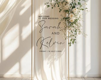 Plaque de bienvenue de mariage en lin personnalisée, décoration bohème moderne