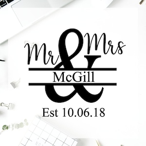Mr and Mrs Vinyl Decal, Mr and Mrs Monogram Decal, Custom Wedding Decal, Vinyl Decal, Personalized Wedding Decal, Rustic Wedding Decals
