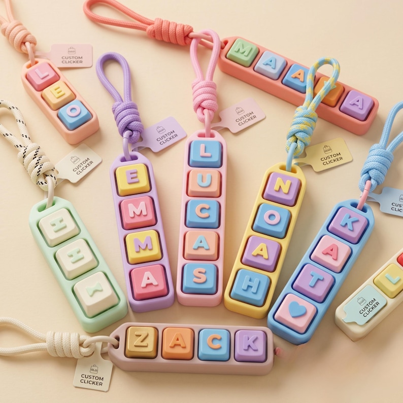 Click Fidget Keychain Custom Custom Name Keyboard Clicker Keychain, Pastel Mechanical Switch Fidget ...