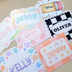 Custom Name Sticker Labels, Waterproof School Name Tags for Kids, Lunch Box & Water Bottle, Cute Personalized Back to School Stickers