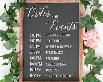 Wedding Order of Events Sign Decal, Wedding Timeline Sign, Order of Service Sign Decal, Rustic Wedding Sign, Wedding Vinyl Decal