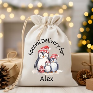 Personalized Name Christmas Santa Sack, Christmas Gift Bag, Personalized Santa Sack Penguin, Christmas Sack, Xmas Present Bag for Children