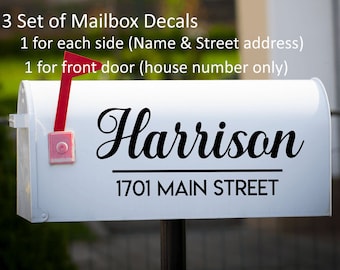 Set of 3 Personalized Vinyl Mailbox Decals: Address & Number