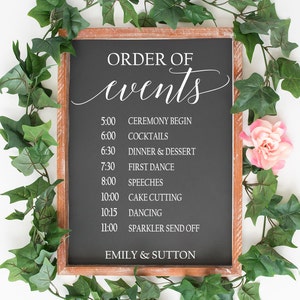 Wedding Order of Events Sign Decal, Wedding Timeline Sign, Order of Service Sign Decal, Rustic Wedding Sign, Wedding Vinyl Decal