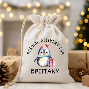 Personalized Name Christmas Santa Sack, Christmas Gift Bag, Personalized Santa Sack Penguin, Christmas Sack, Xmas Present Bag for Children