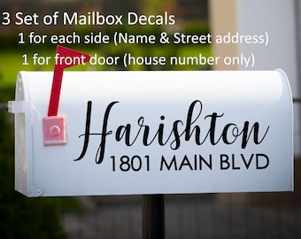 Set of 3 Personalized Vinyl Mailbox Decals: Address & Number