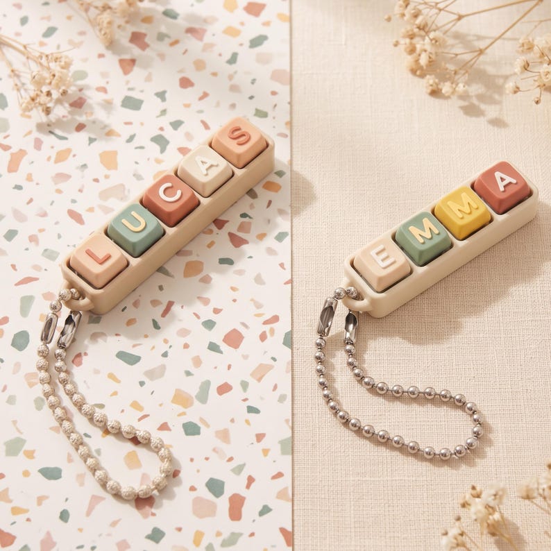 Click Fidget Keychain Custom Custom Name Keyboard Clicker Keychain, Pastel Mechanical Switch Fidget ...