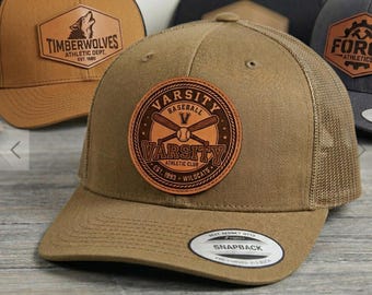 Custom Logo Leather Patch Trucker Hat, Engraved Business Logo Cap, Bulk Order Apparel