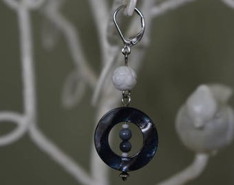 Abalone, Blue, and White Earrings