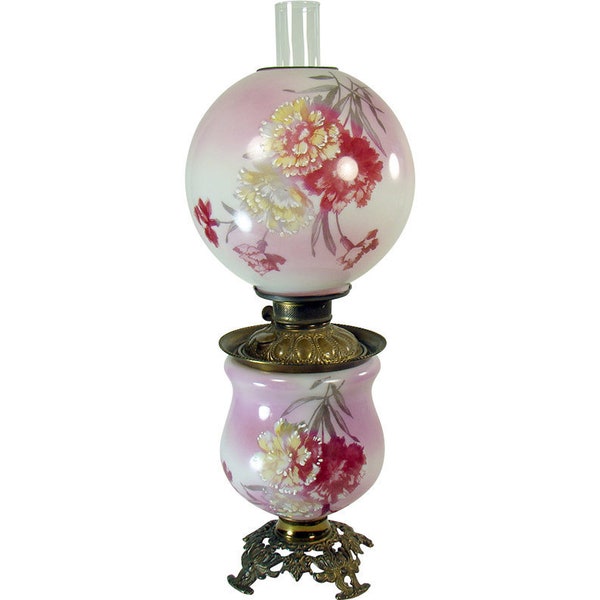 Hand Painted Banquet Lamp with Hydrangeas - 1880's