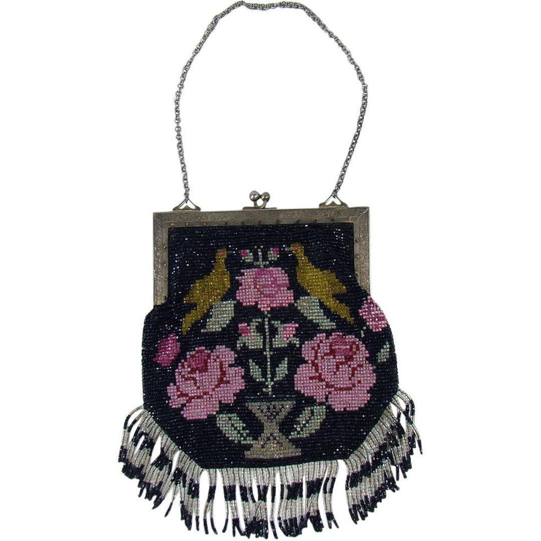 Beaded Mesh Bag With Birds and Flowers - Etsy