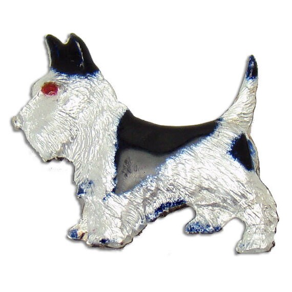 Sterling Enameled Scotty Dog Pin - 1940's