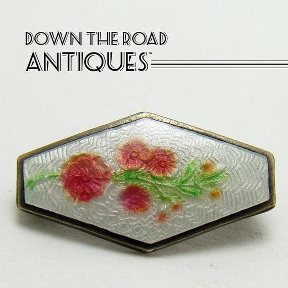 Sterling and Enamel Pin with Hexagon Shape and Re… - image 2