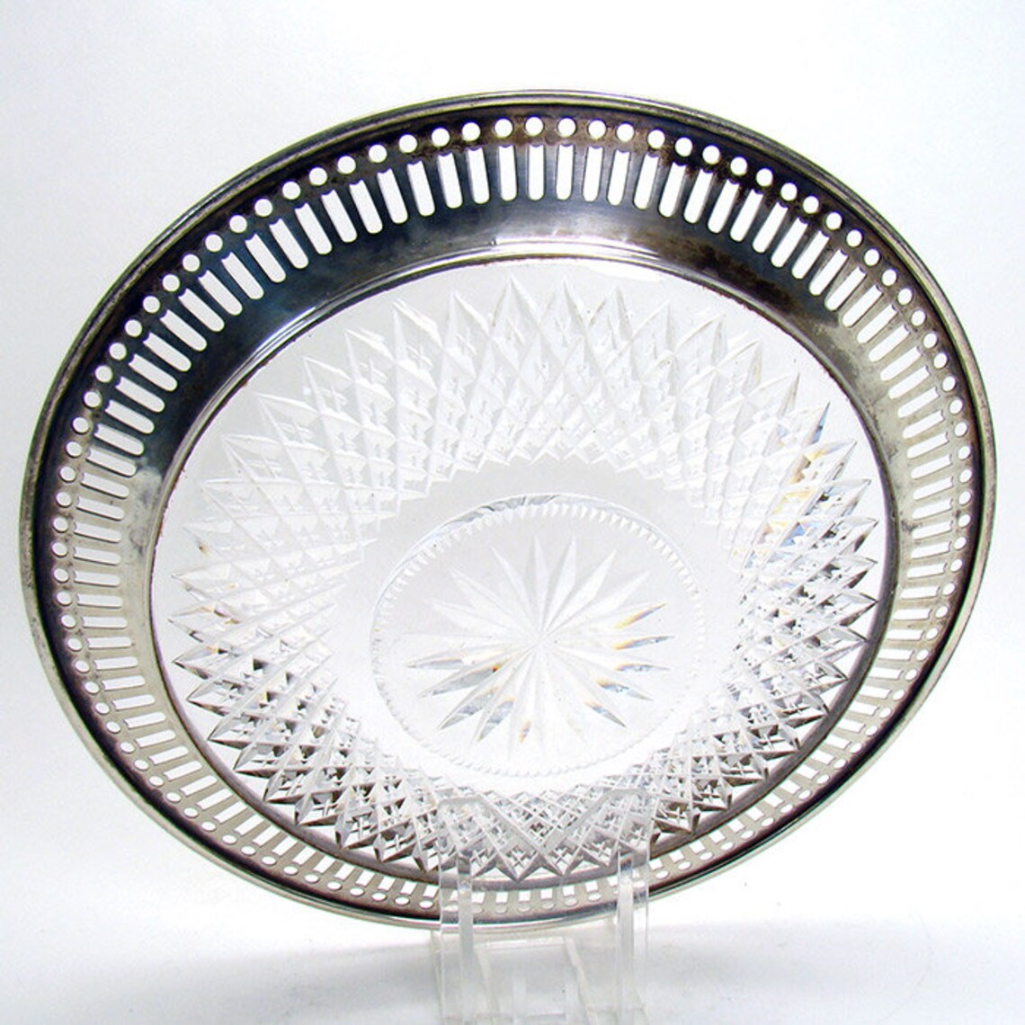 Cut Glass Plate With Reticulated Sterling Overlay 1880's Etsy