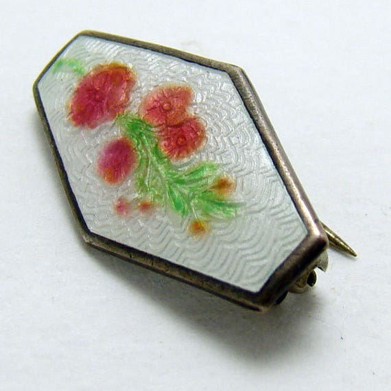 Sterling and Enamel Pin with Hexagon Shape and Re… - image 3