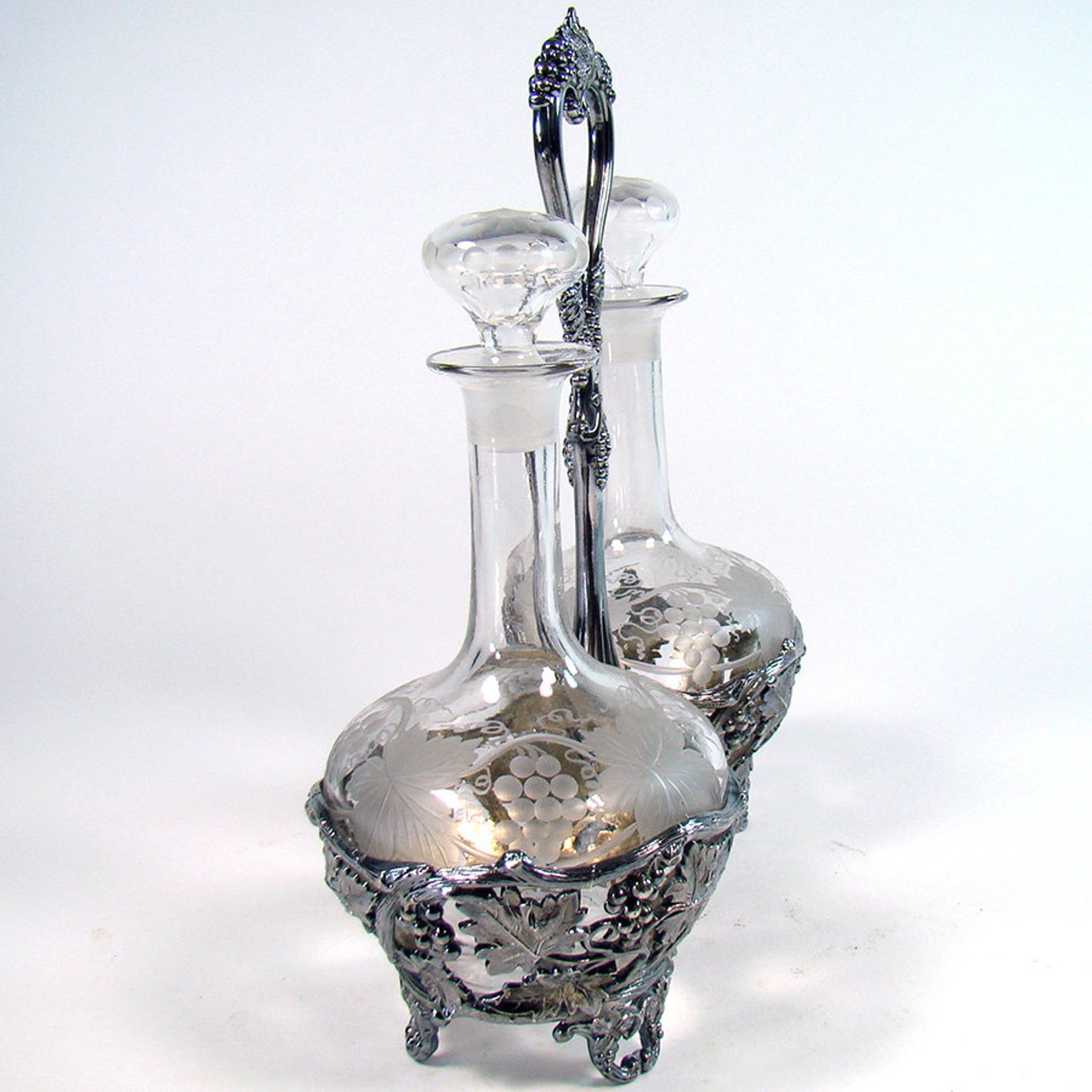 Signed Pairpoint Glass Decanters With Original Silver Plated Holder Etsy