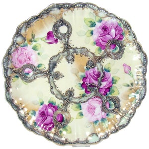 Large Hand-Painted Nippon Porcelain Charger with Gold and Enamel Floral Design