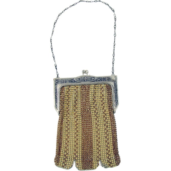 Silver Plated and Enamel Whiting & Davis Mesh Bag… - image 1