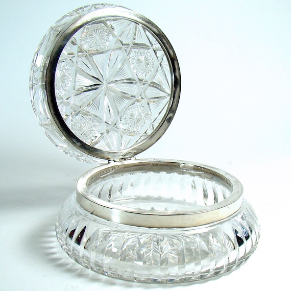 Large Cut Glass Dresser Box Gem