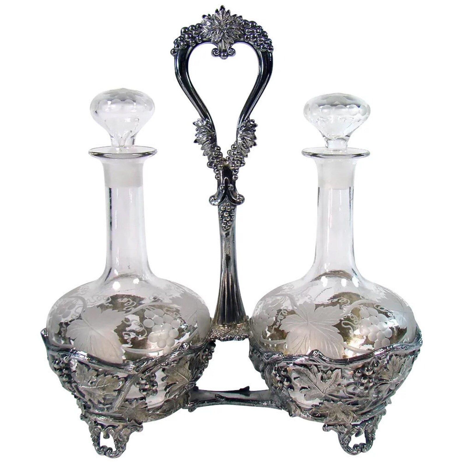 Signed Pairpoint Glass Decanters With Original Silver Plated Holder Etsy