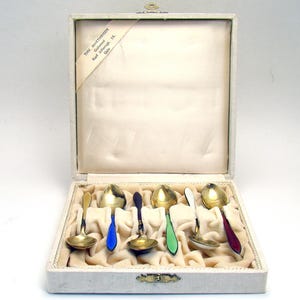 Set of Sterling silver and Enamel Demitasse Spoons in Box - 1910