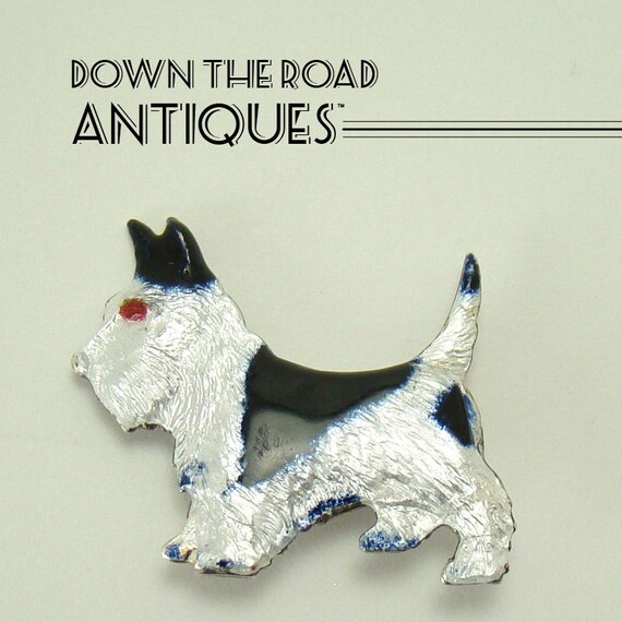 Sterling Enameled Scotty Dog Pin - 1940's - image 2