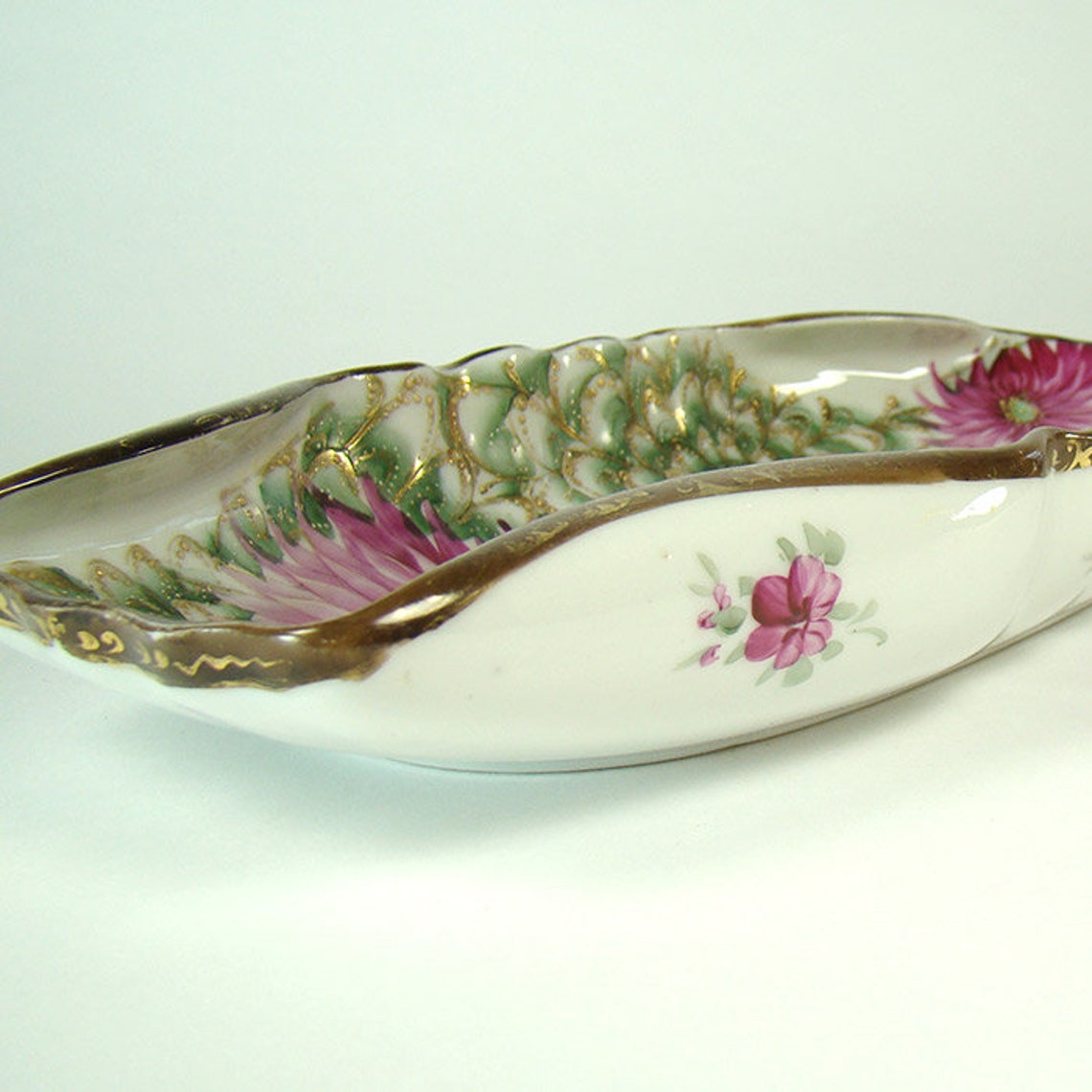 Handpainted Porcelain Celery Dish With Gold Enamel and Floral Etsy