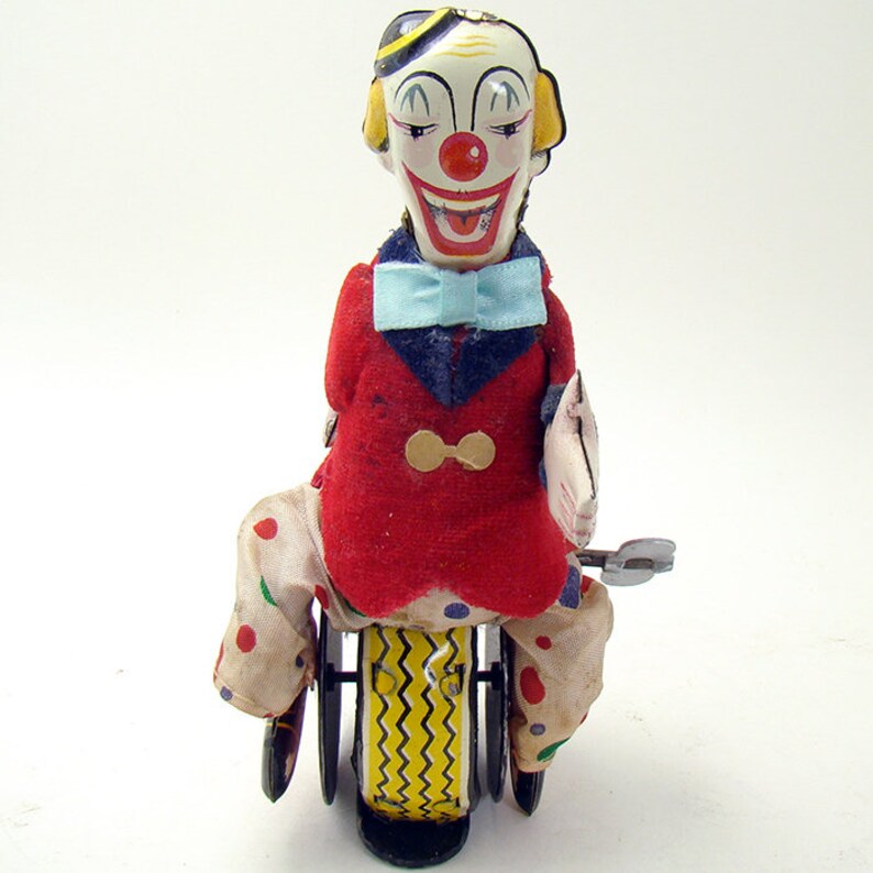 Tin Clown on Unicycle Windup Toy Japan Etsy