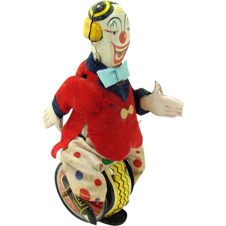 Tin Clown on Unicycle Windup Toy Japan Etsy