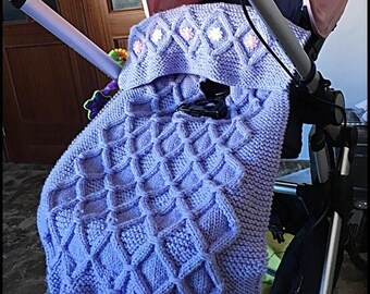 Three cabled check blankets to fit car seat, pushchair or pram