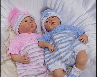 Patrón de punto Conjunto de mameluco unisex Muñecas de 16-22 pulgadas/recién nacido/bebé de 0-3 m