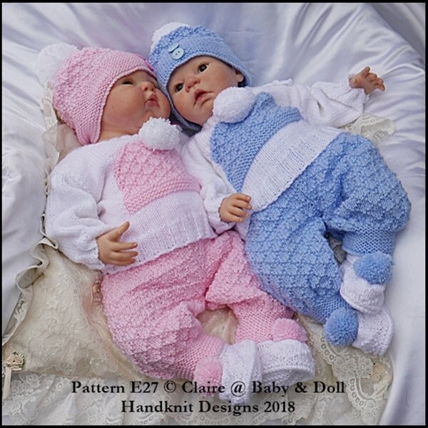 Knitting Pattern Bobble Hat Motif Set Set 16-22” dolls/newborn/0-3m baby