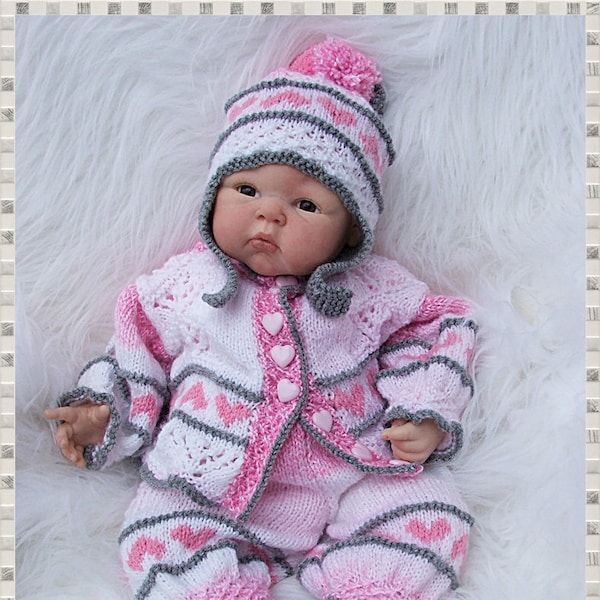 Heart Motif Suit Pattern F89 for 16-22” doll/0-3m baby