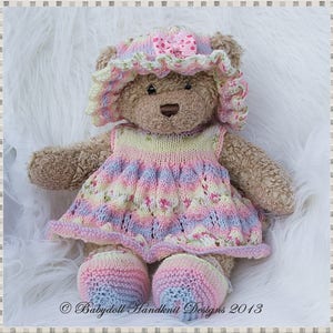 Knitting Pattern Dress & Floppy Hat Set 16” Teddy Bear/Bunny/Dog