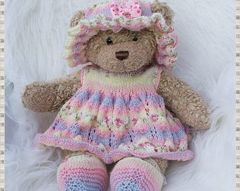 Knitting Pattern Dress & Floppy Hat Set 16” Teddy Bear/Bunny/Dog