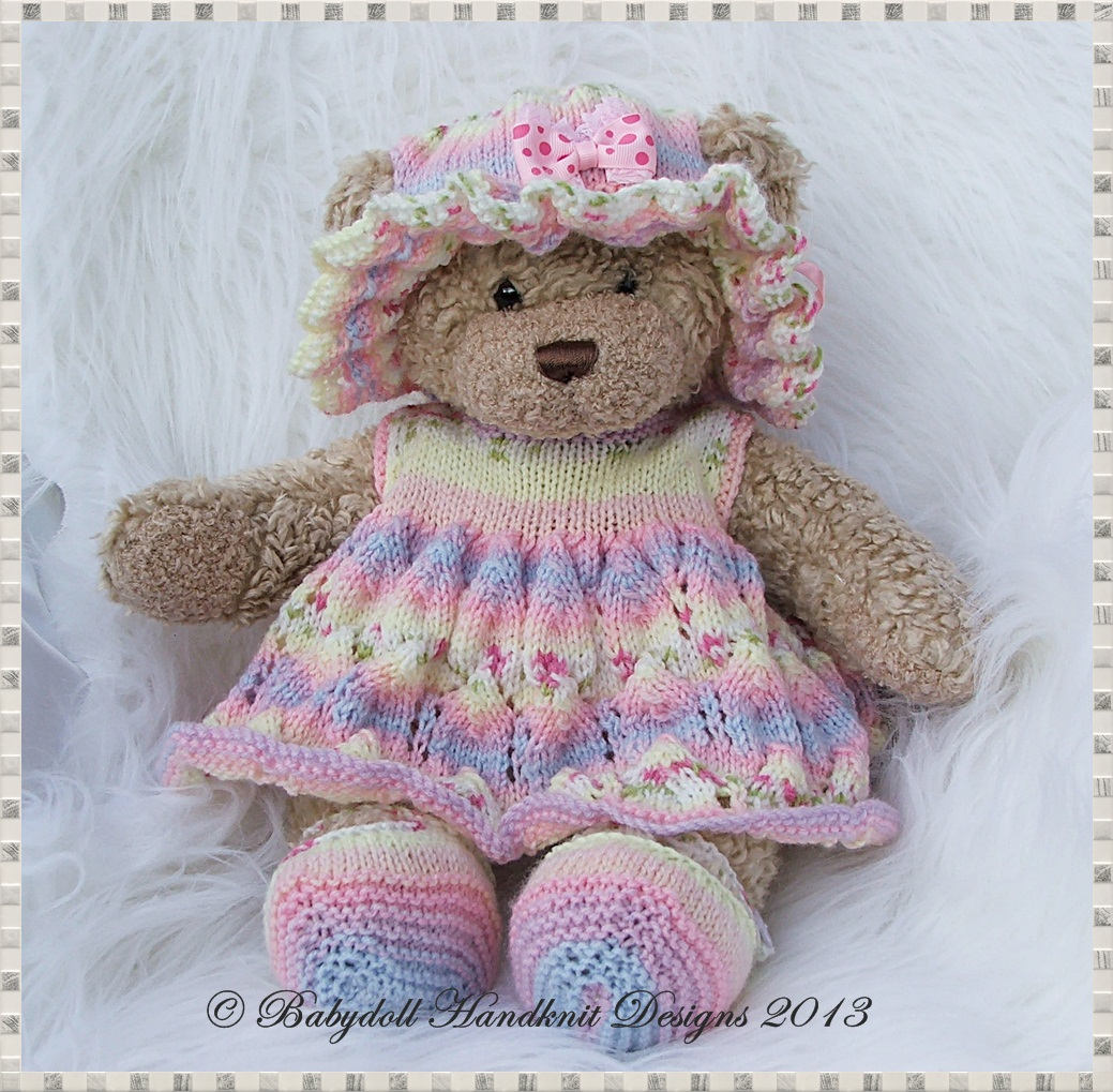 Knitting Pattern Dress Floppy Hat Set 16” Teddy Bear/bunny/dog