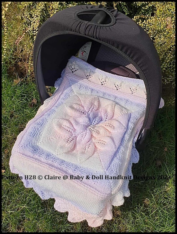 Knitting Pattern Leaf Motif Car Seat Cover Standard 0-9m Car Seat