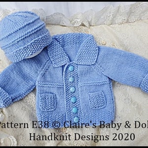 Knitting Pattern Jacket & Beanie pattern 14-20 inch chest (newborn-18m approx)