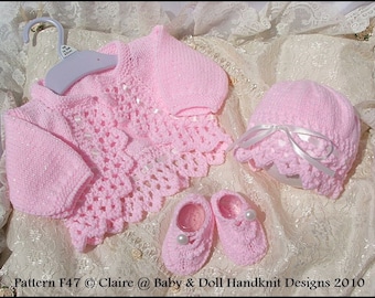 Knitting Pattern for Boleros and Beanies to fit preemie-3m+ or 16-22" dolls