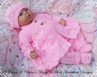 Knitting Pattern F98 Lacy Winter Pram Set t fit doll 16-22" or baby preemie-3m+