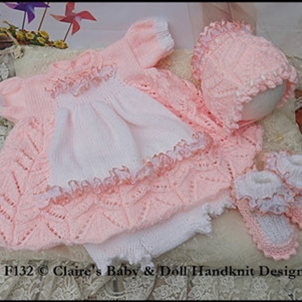 Knitting Pattern Baby Alice Dress Set 16-22” doll/preemie-3m+ baby