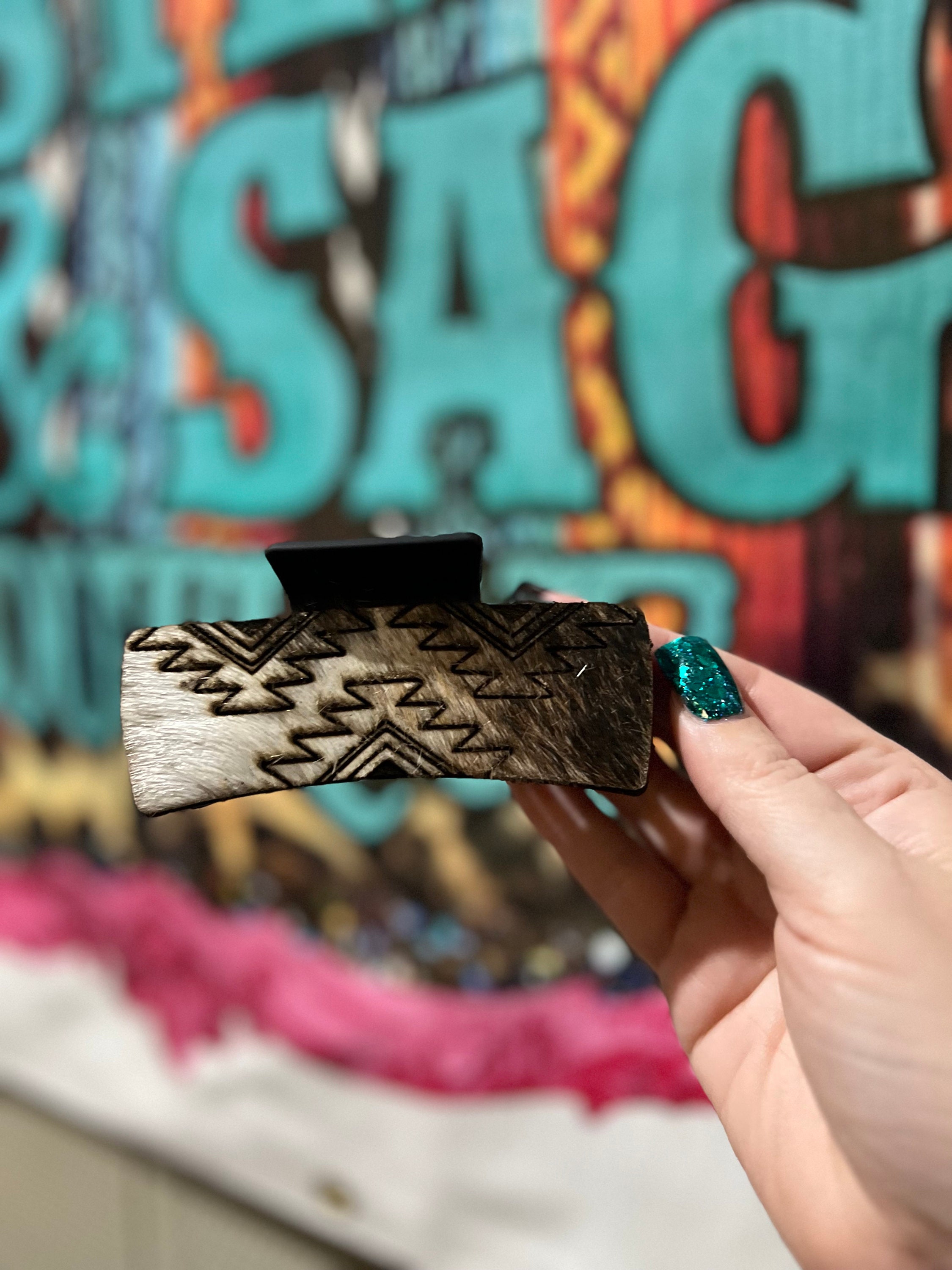 Cowhide Aztec Clawclip Etsy